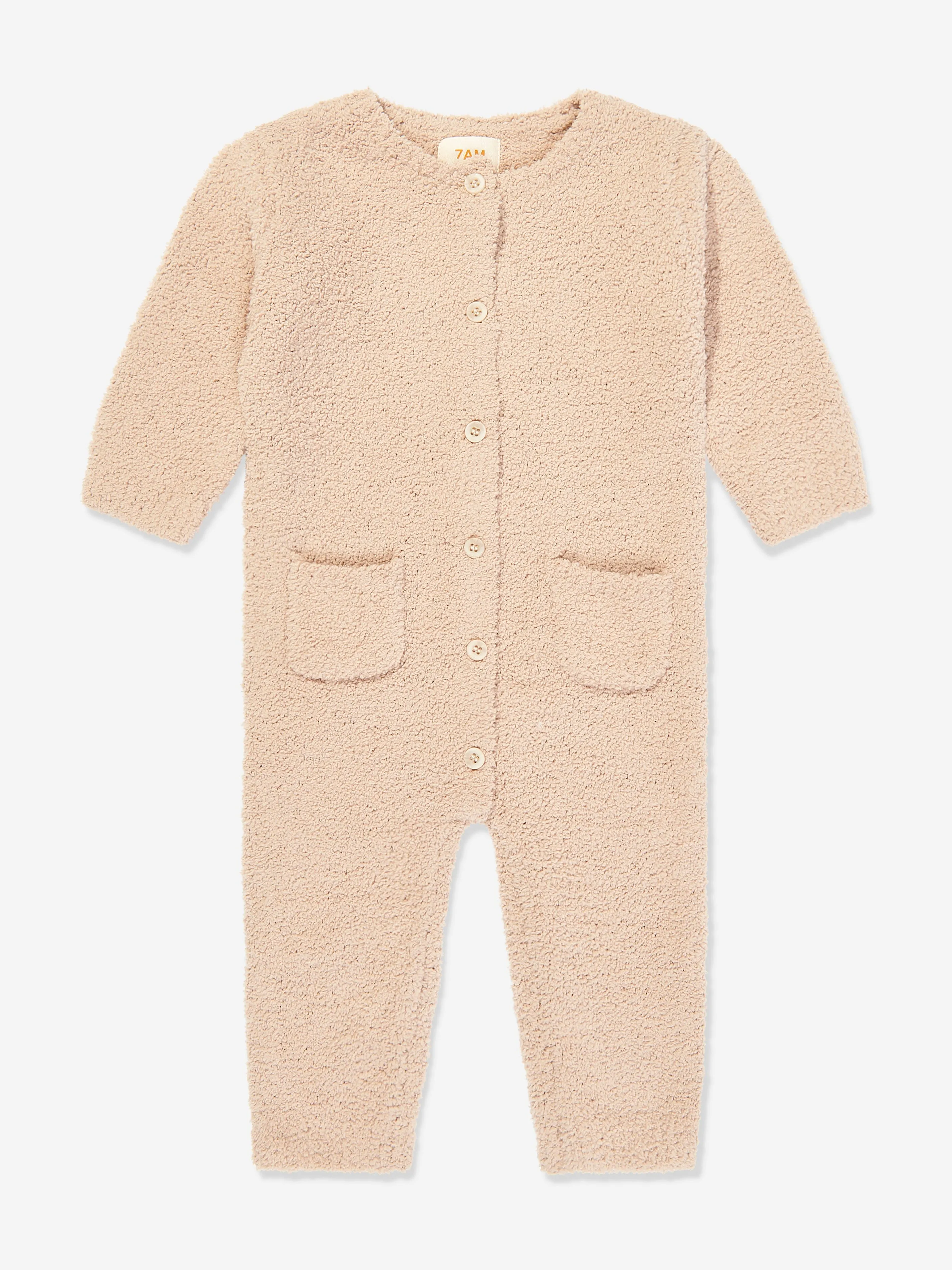 7AM Enfant Baby Fuzzy Langarm-Strampler in Beige