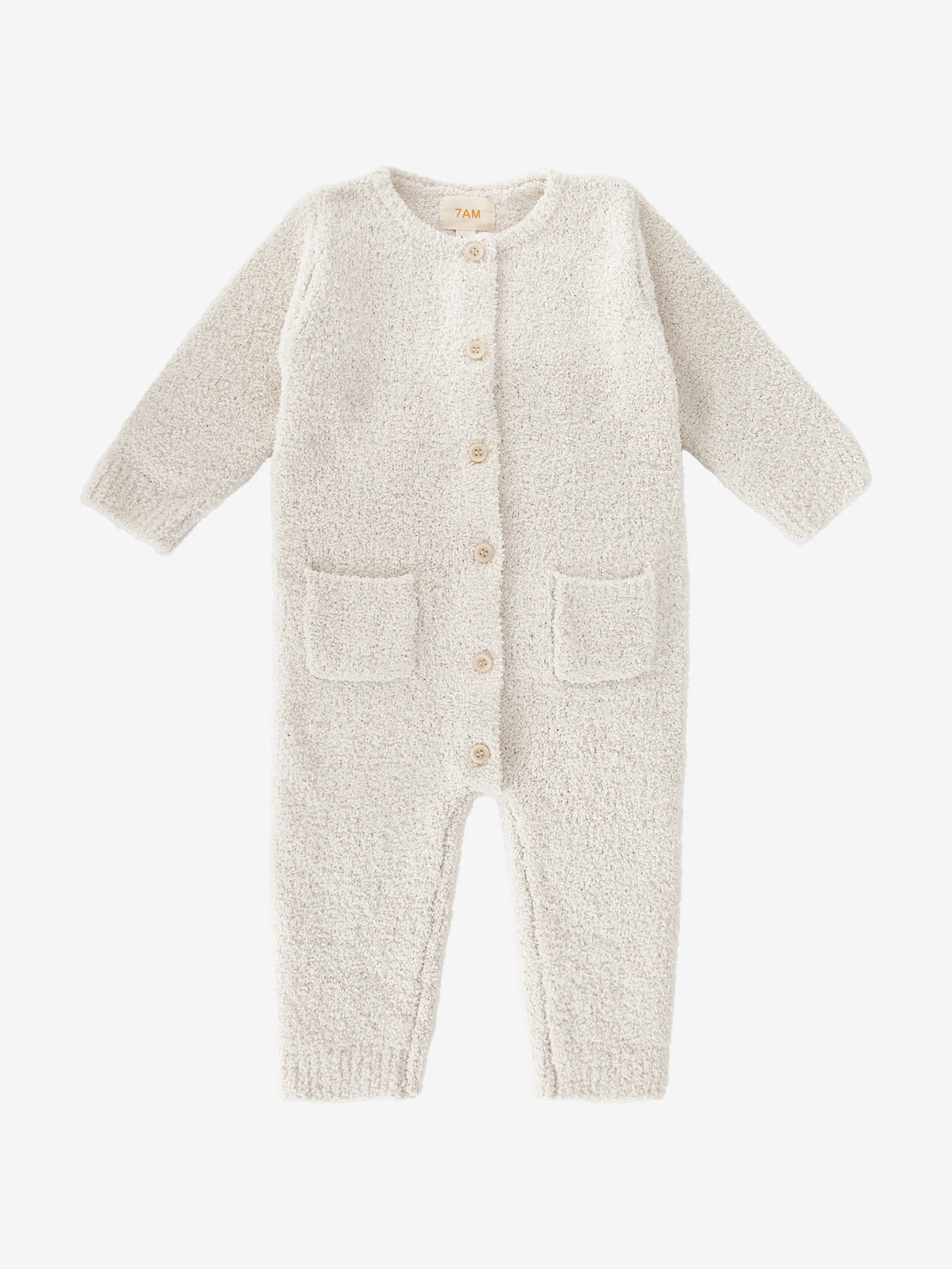 7AM Enfant Baby Fuzzy Langarm-Strampler in Elfenbein