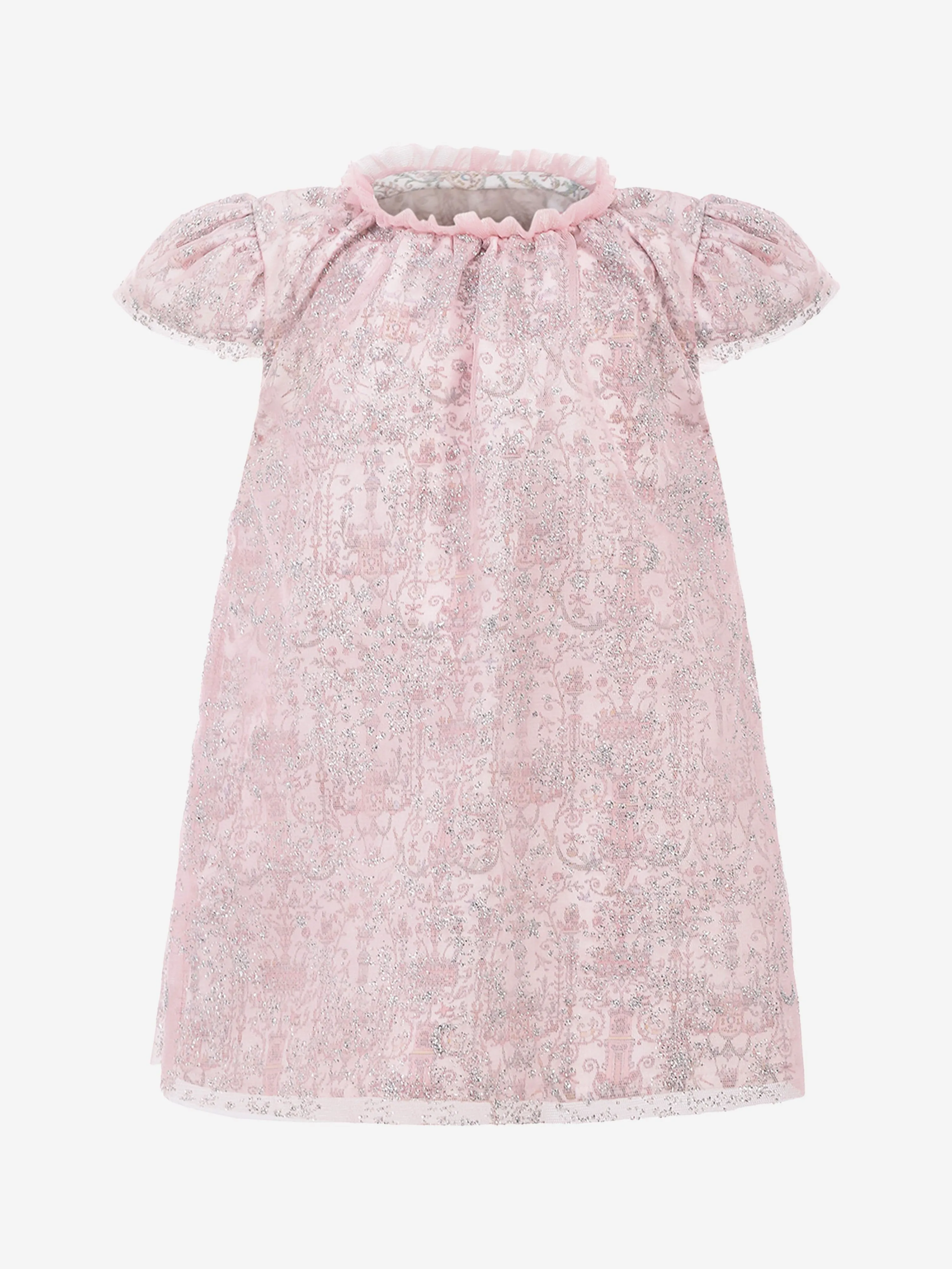 Atelier Choux Baby Mädchen Glitzer Toile de Jouy Kleid in Rosa