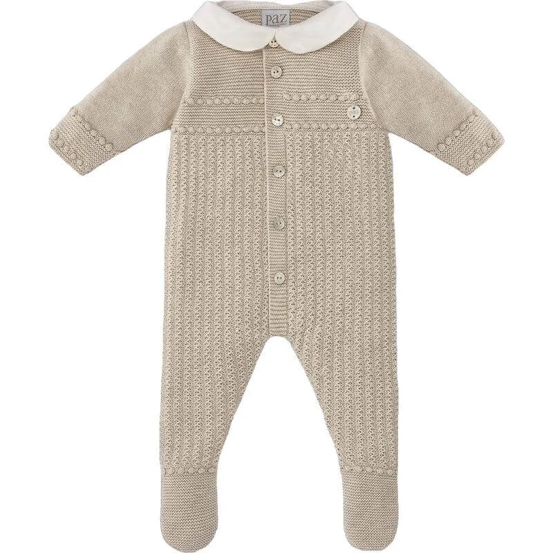 Beige gestrickter Baby-Body für Jungen