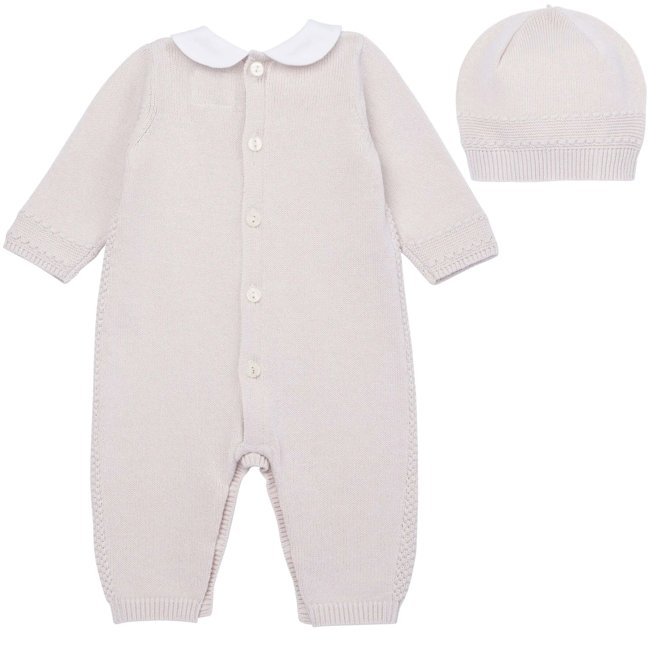 Beige Strickoutfit mit Mütze für Babyjungen