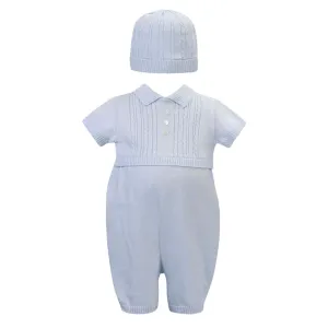 Blaues Strick-Overall und Mützenset für Babyjungen