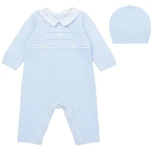 Blaues Strickoutfit mit Mütze für Babyjungen