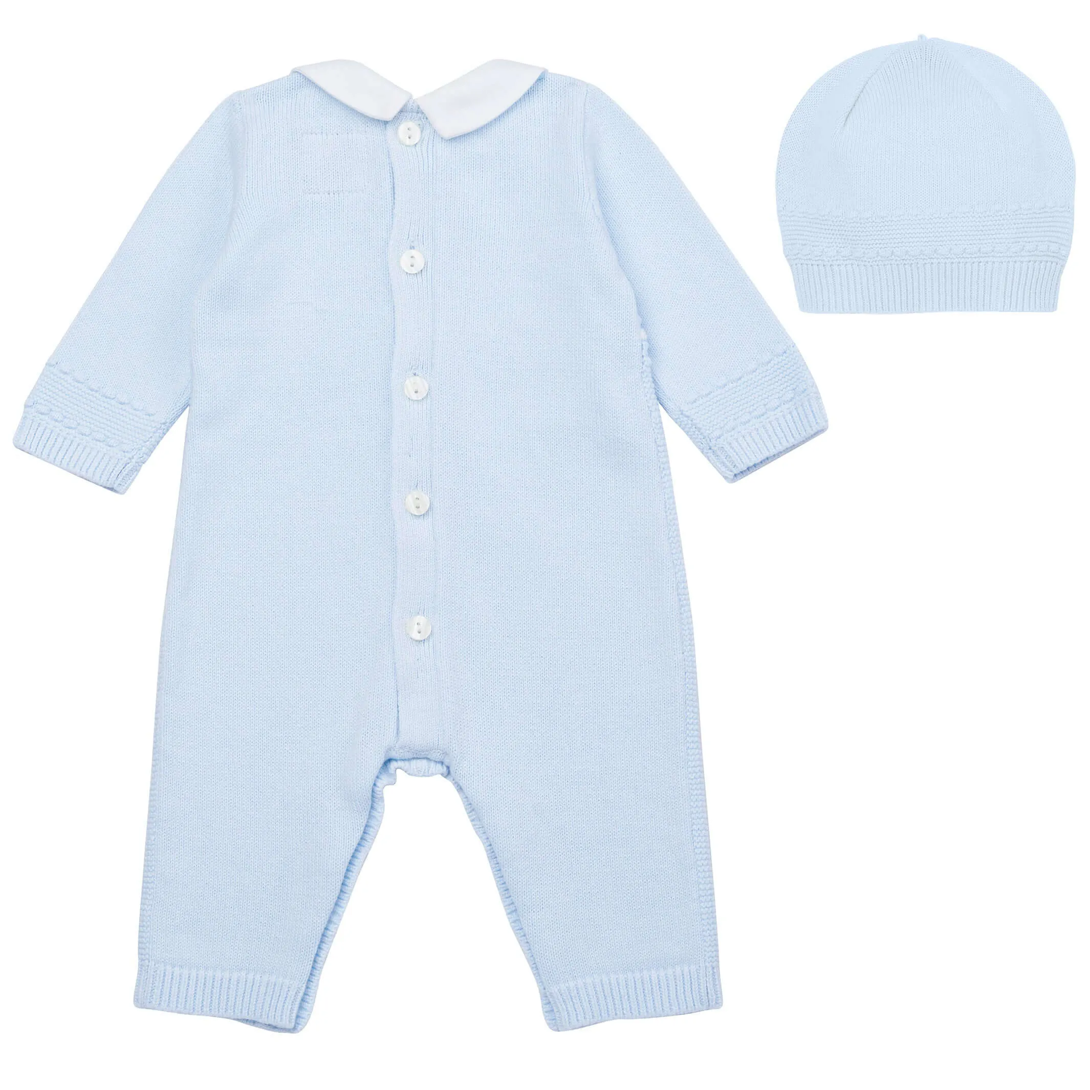 Blaues Strickoutfit mit Mütze für Babyjungen