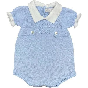 Blaue gestrickte Babystrampler mit Rüschen für Jungen