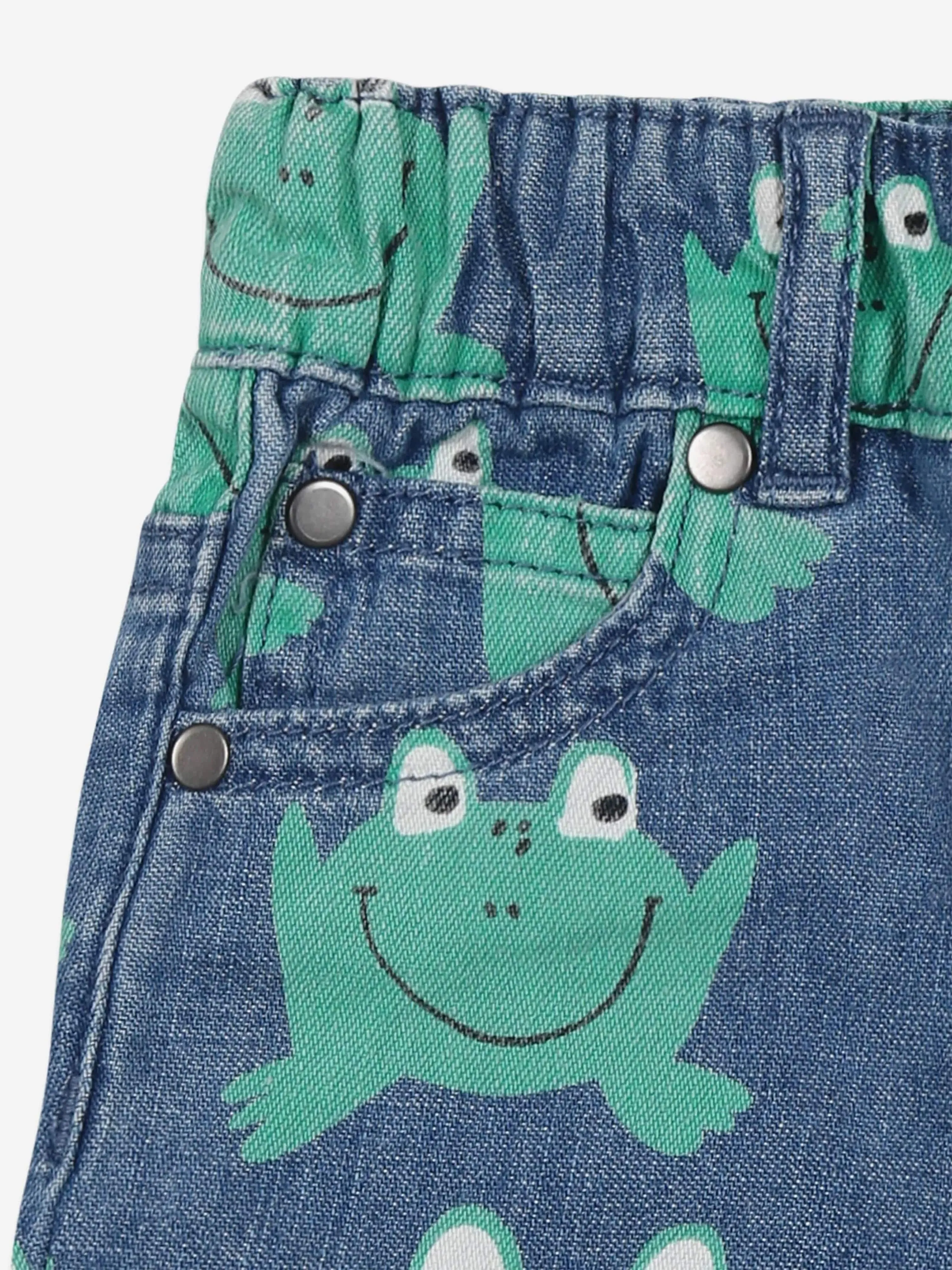 Blaue Denim-Frosch-Shorts für Babyjungen