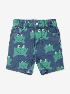 Blaue Denim-Frosch-Shorts für Babyjungen