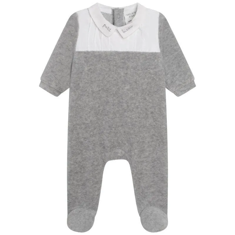 Grauer Samt-Babybody für Jungen