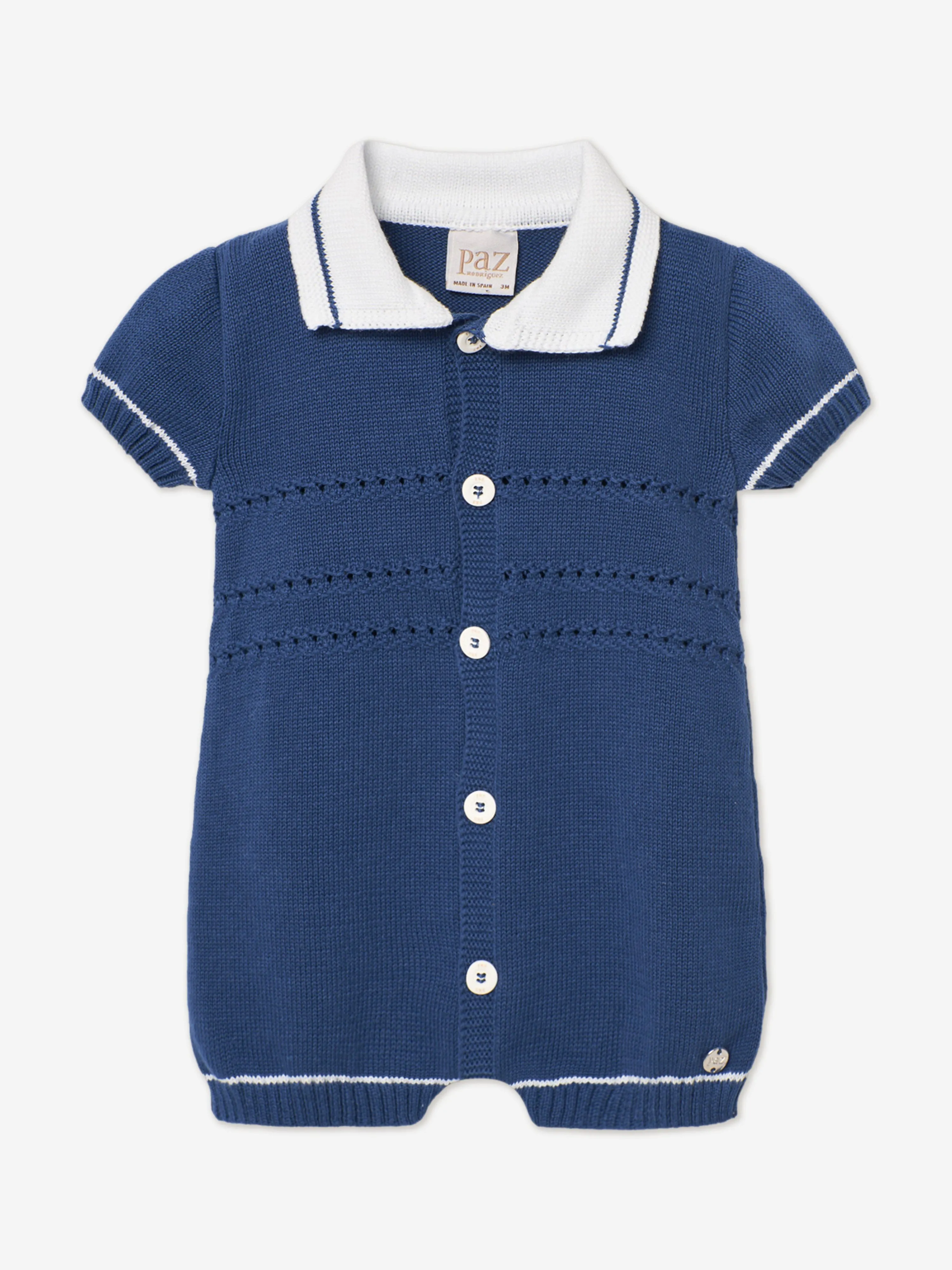 Blaue Strickoveralls für Babyjungen