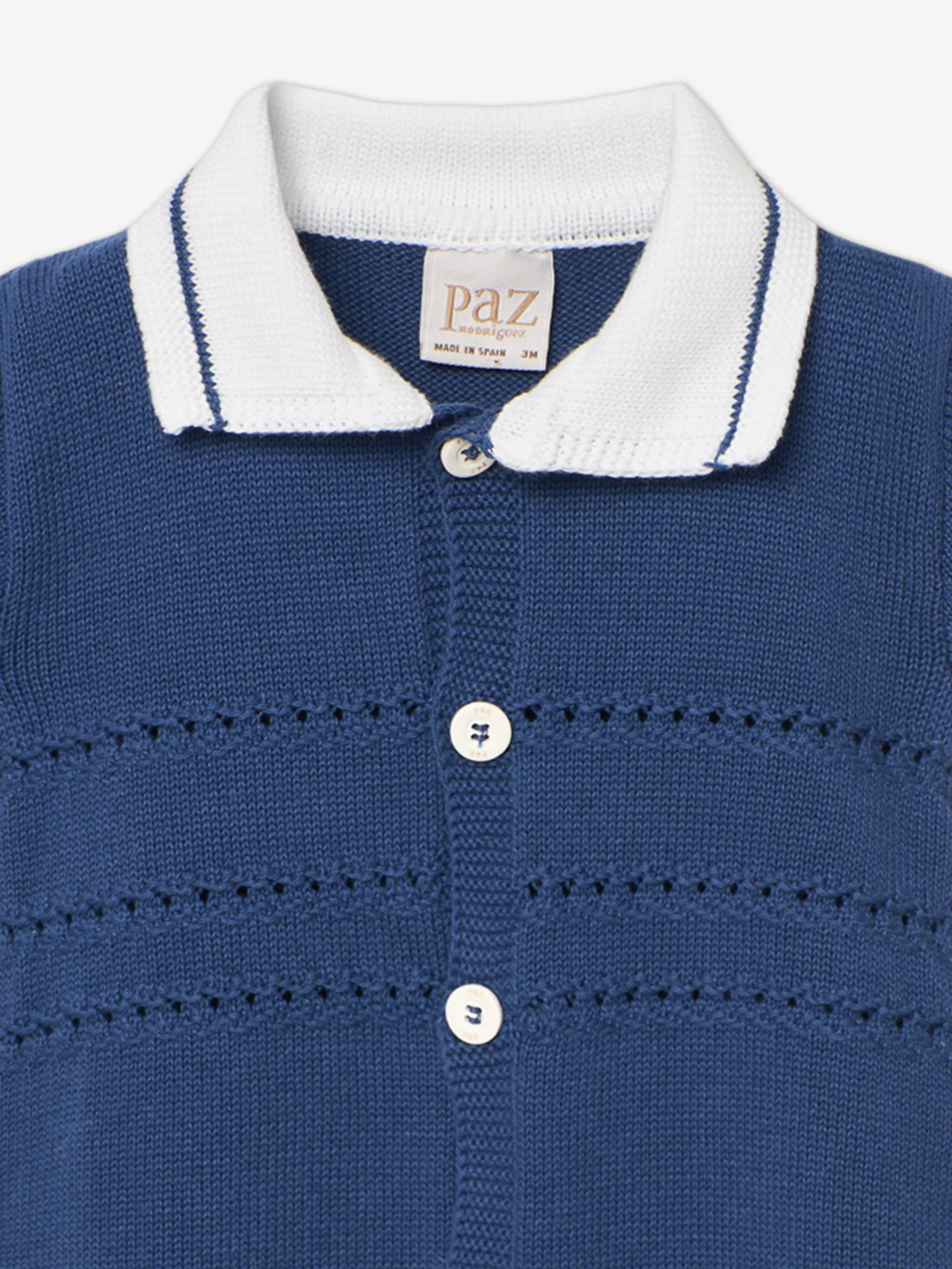 Blaue Strickoveralls für Babyjungen