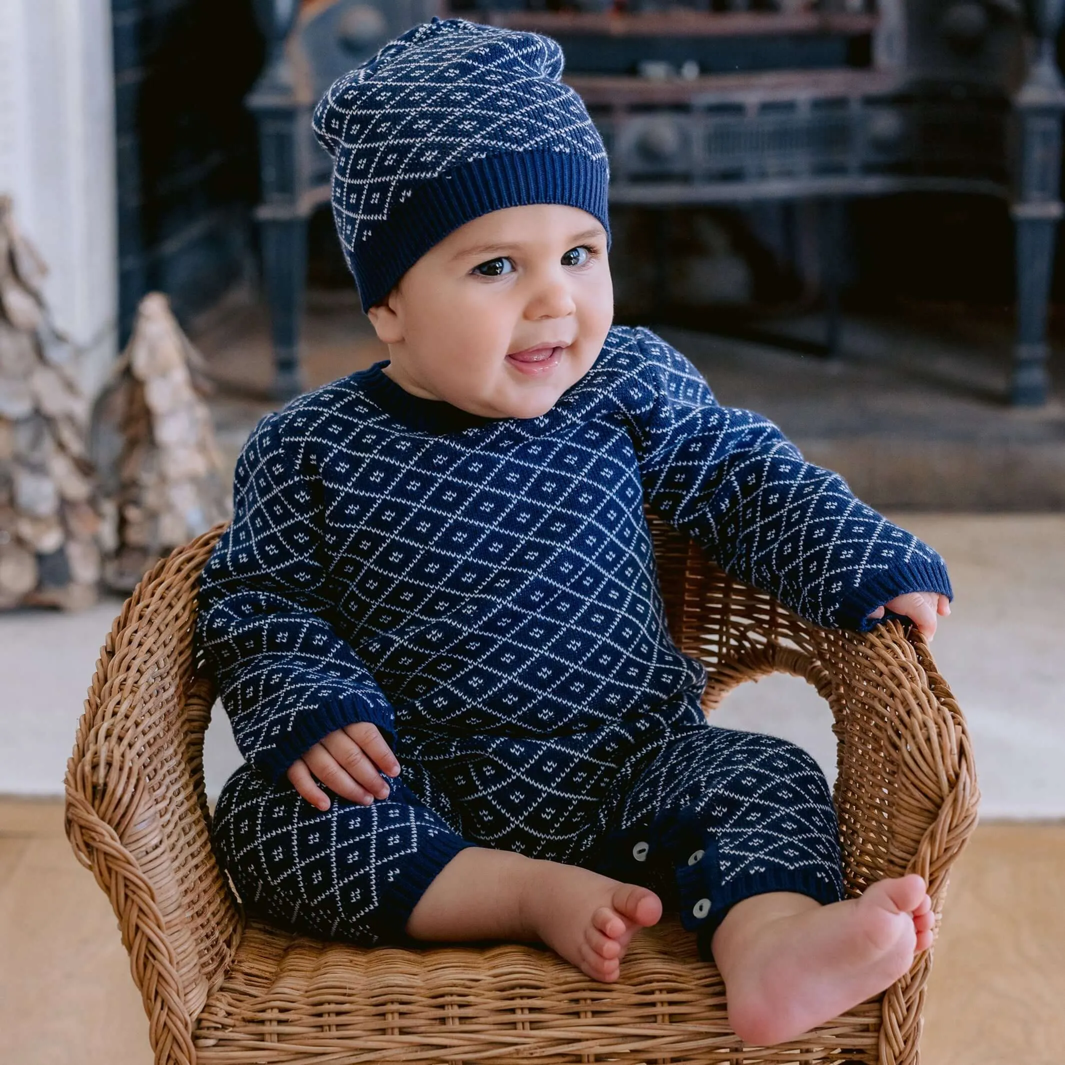 Baby Boys Navy Everett Strick-Babyoverall-Set