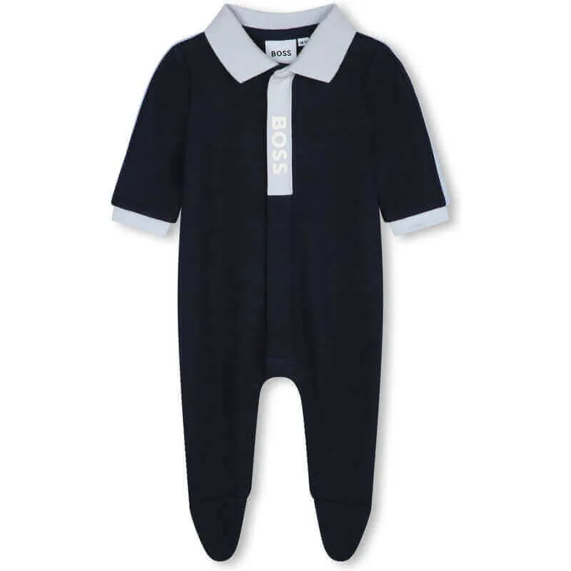 Baby Boys Navy Logo Baumwoll-Babybody
