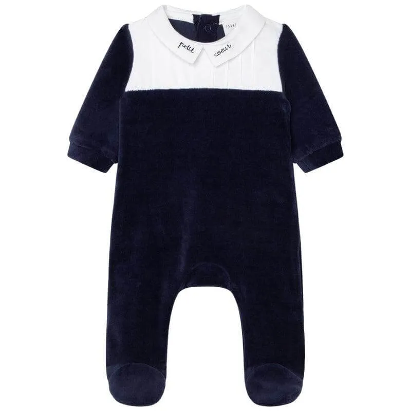 Baby Boys Marineblauer Samt-Babybody
