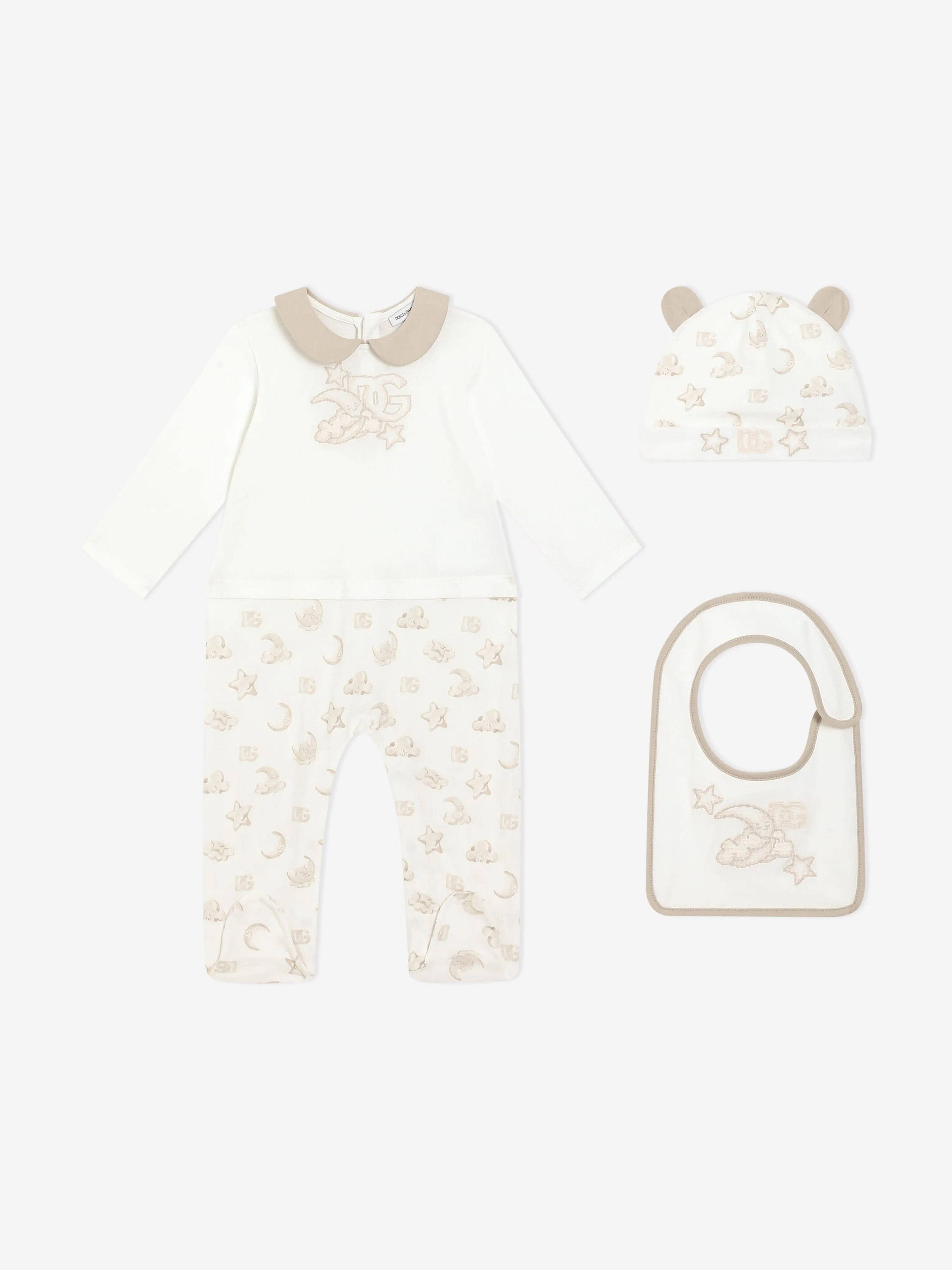 Baby-Strampler-Set mit besticktem Logo in Elfenbein