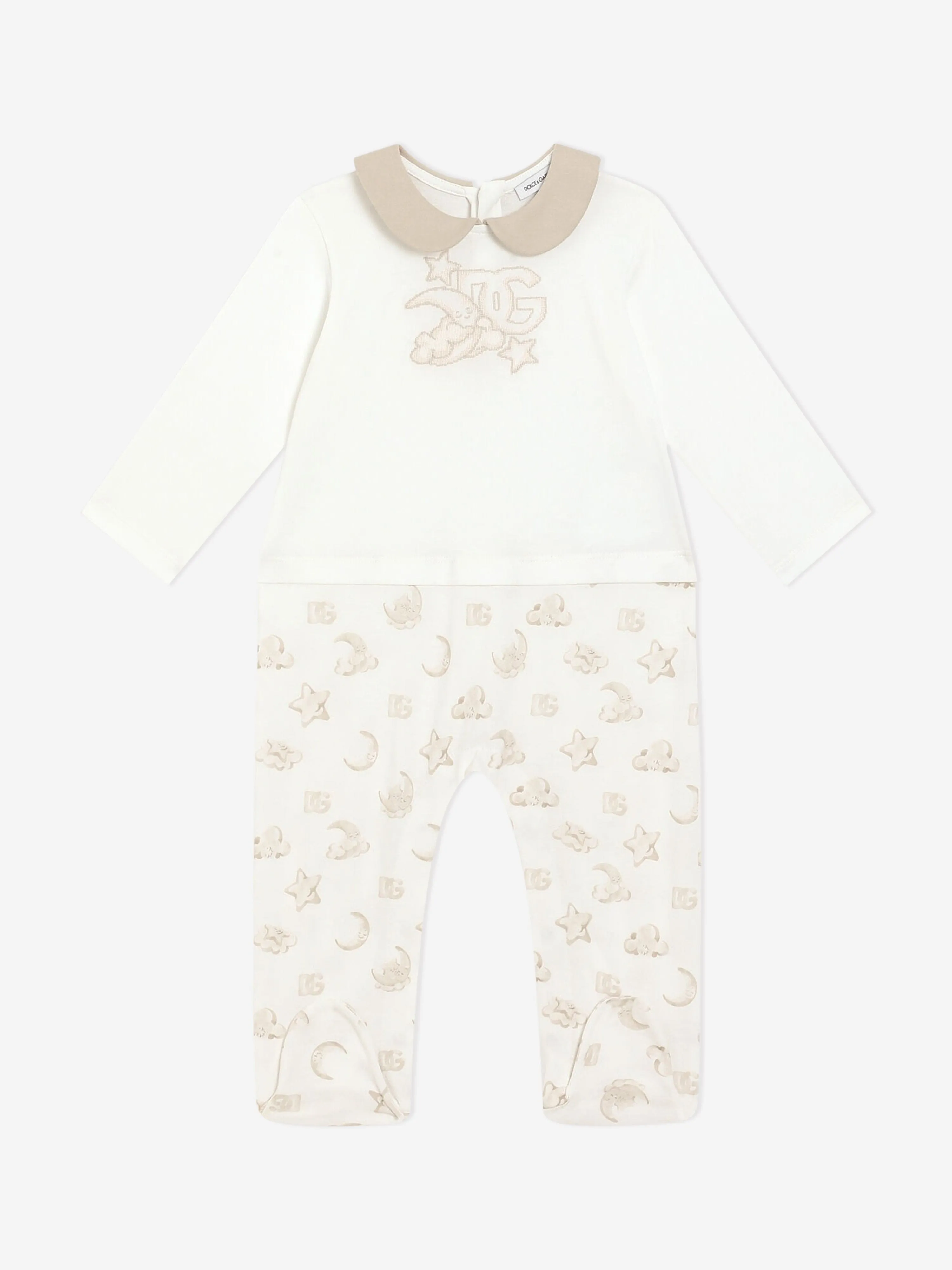 Baby-Strampler-Set mit besticktem Logo in Elfenbein