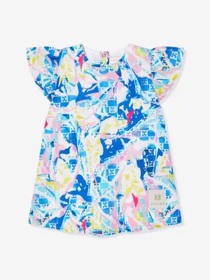 Baby Girls Batiste Bedrucktes Kleid in Blau