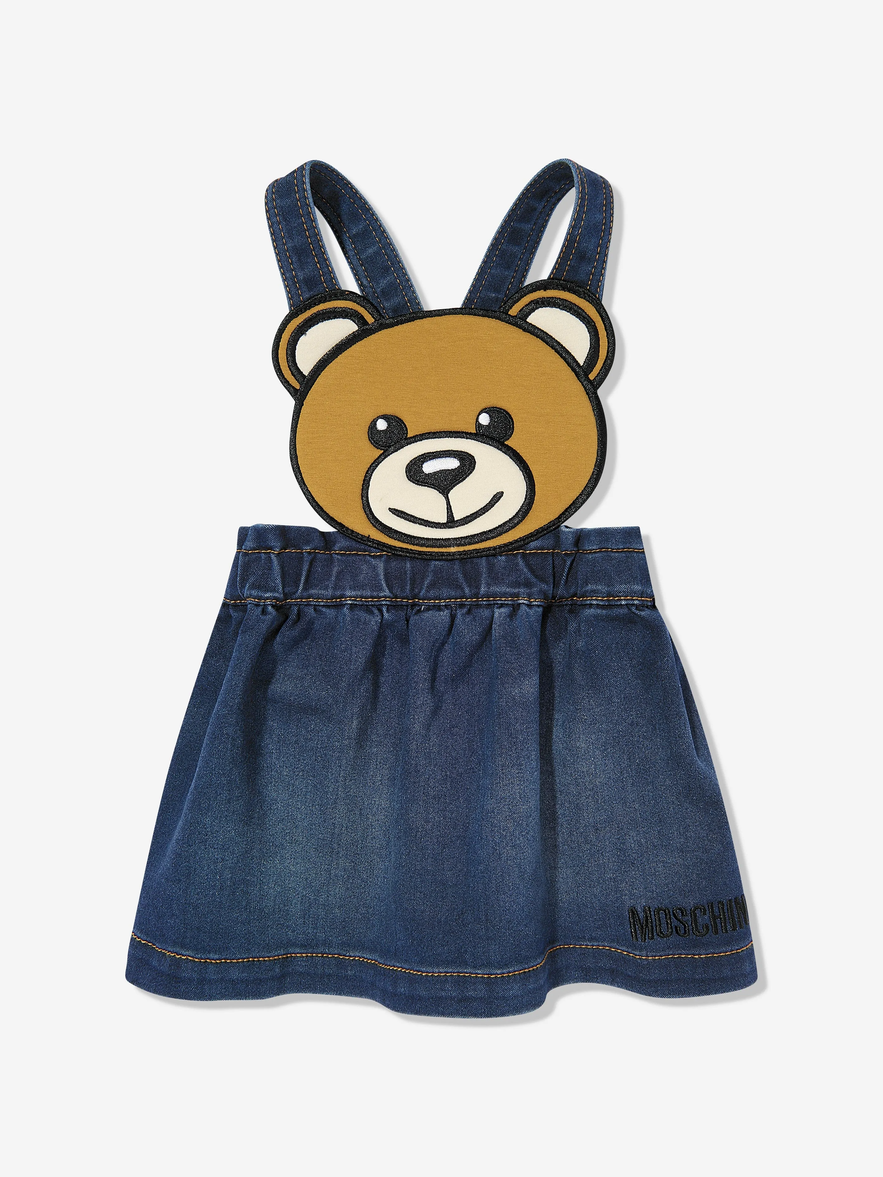Baby Girls Bär Denim Kleid-Set in Elfenbein