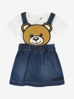 Baby Girls Bär Denim Kleid-Set in Elfenbein