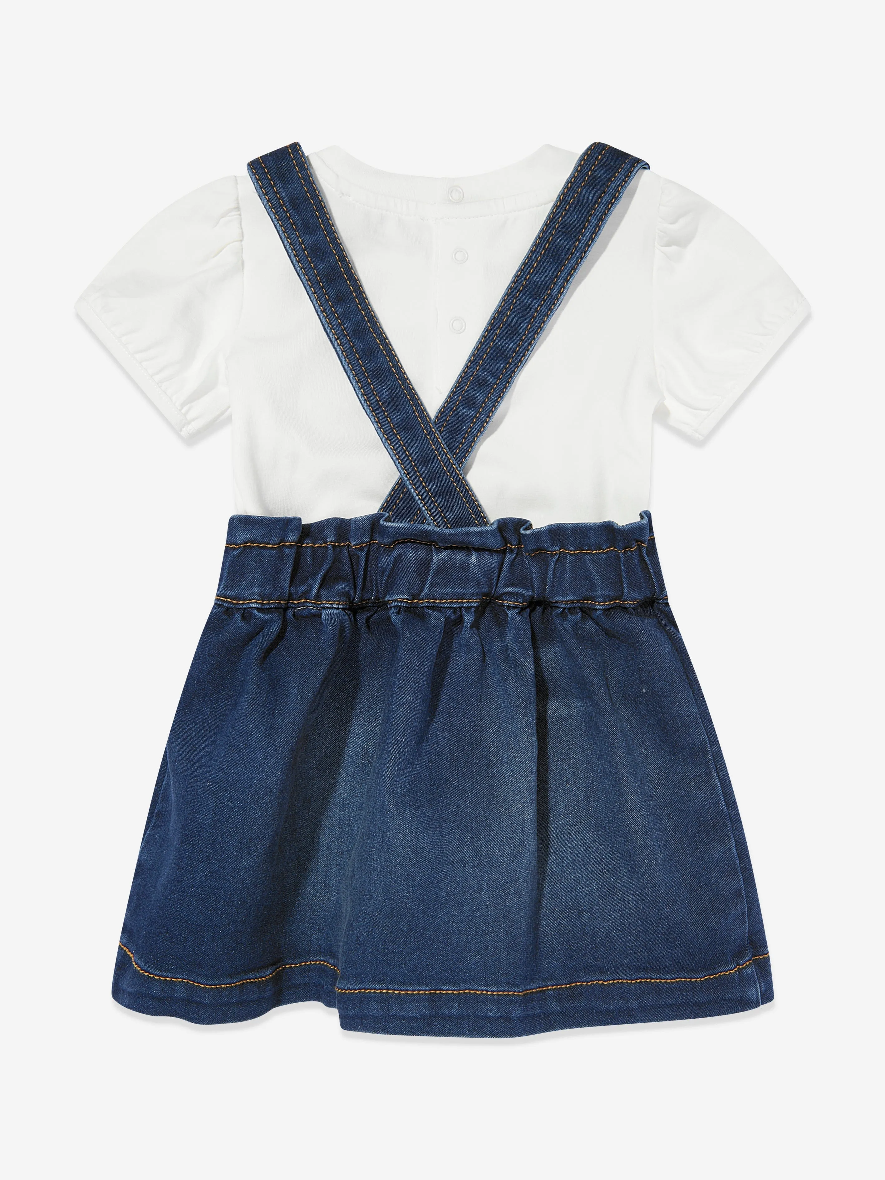 Baby Girls Bär Denim Kleid-Set in Elfenbein