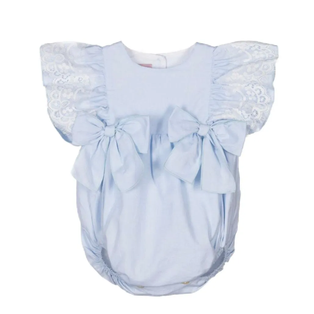 Baby-Mädchen Blaue Latzhose mit Spitzendetail