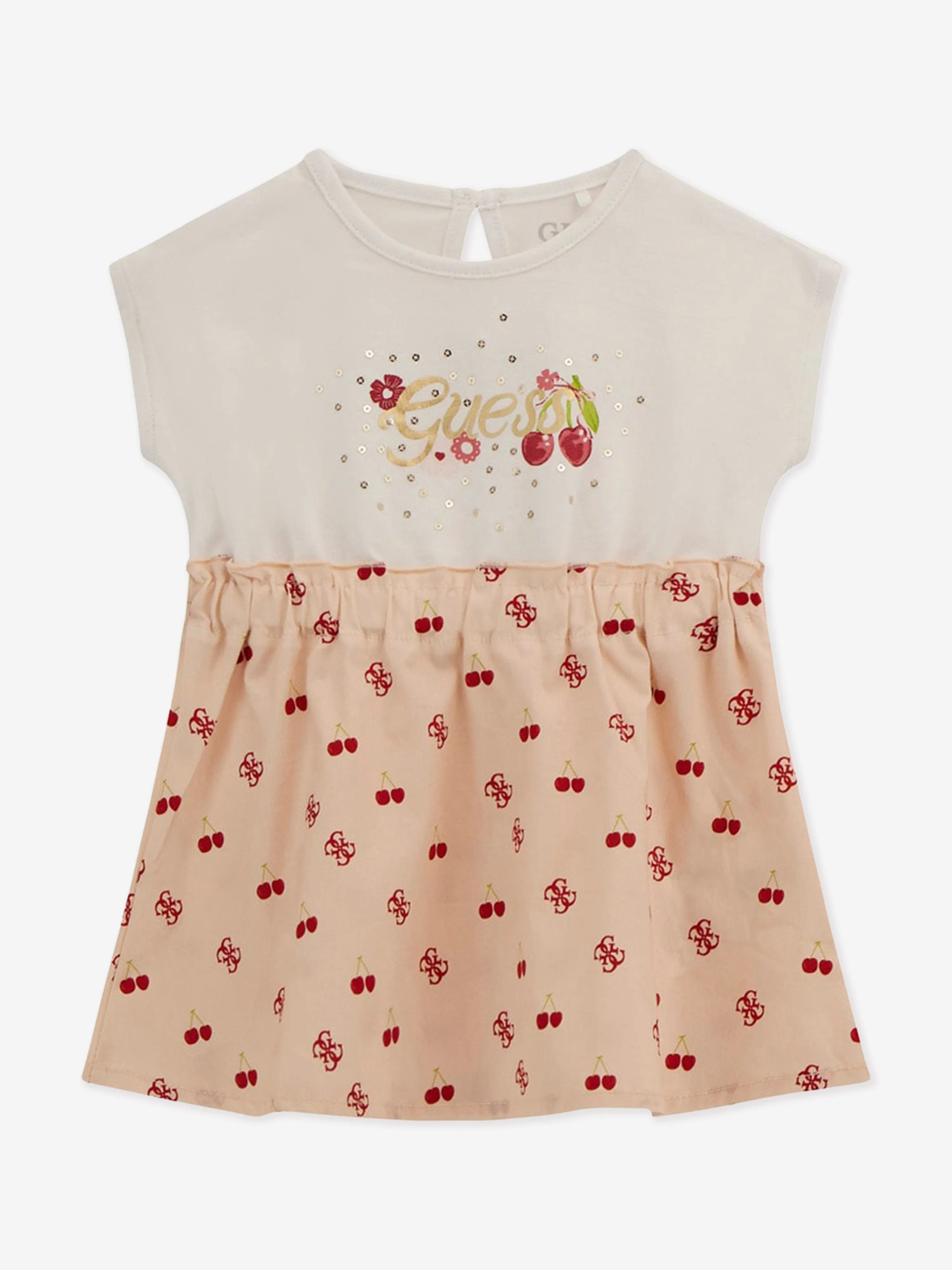 Rosa Kirschkleid für Baby-Mädchen mit Schlüpfer