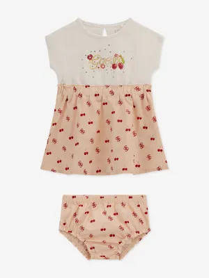 Rosa Kirschkleid für Baby-Mädchen mit Schlüpfer