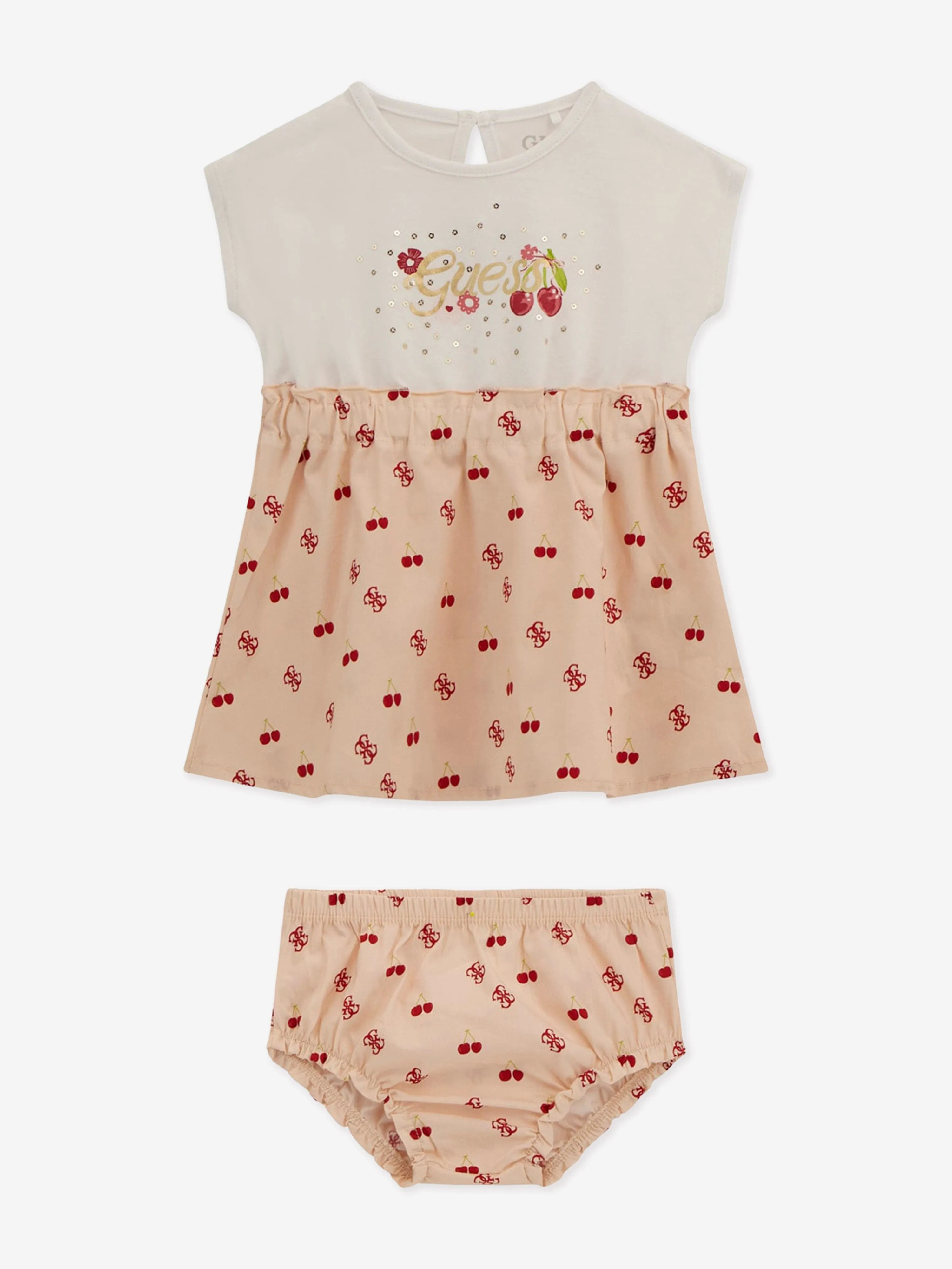 Rosa Kirschkleid für Baby-Mädchen mit Schlüpfer