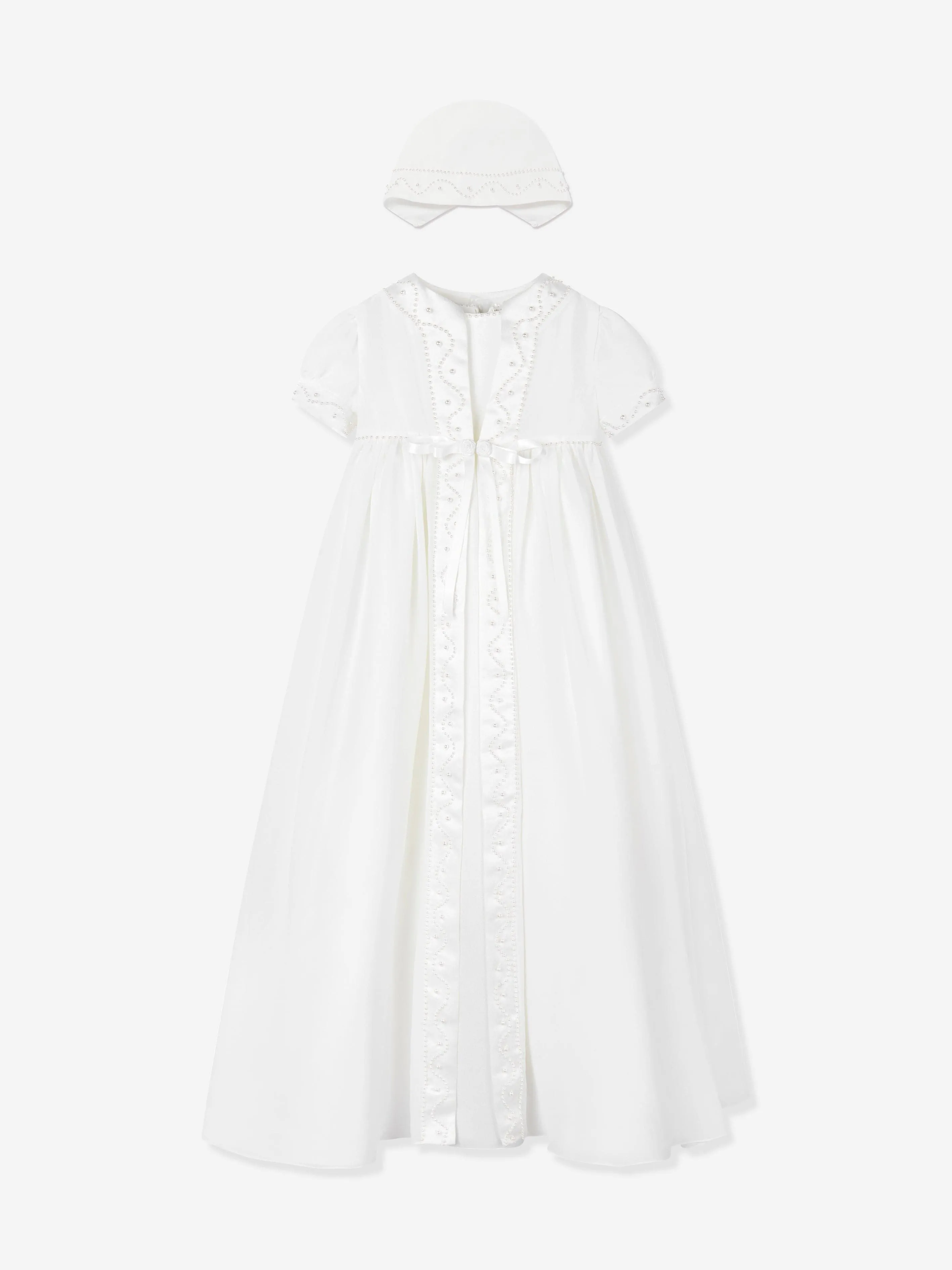Taufkleid, Mäntelchen und Häubchen für Mädchen in Elfenbein