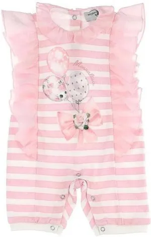 Baby Girls Cream & Pink Gestreifter Strampler
