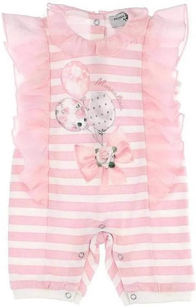 Baby Girls Cream & Pink Gestreifter Strampler