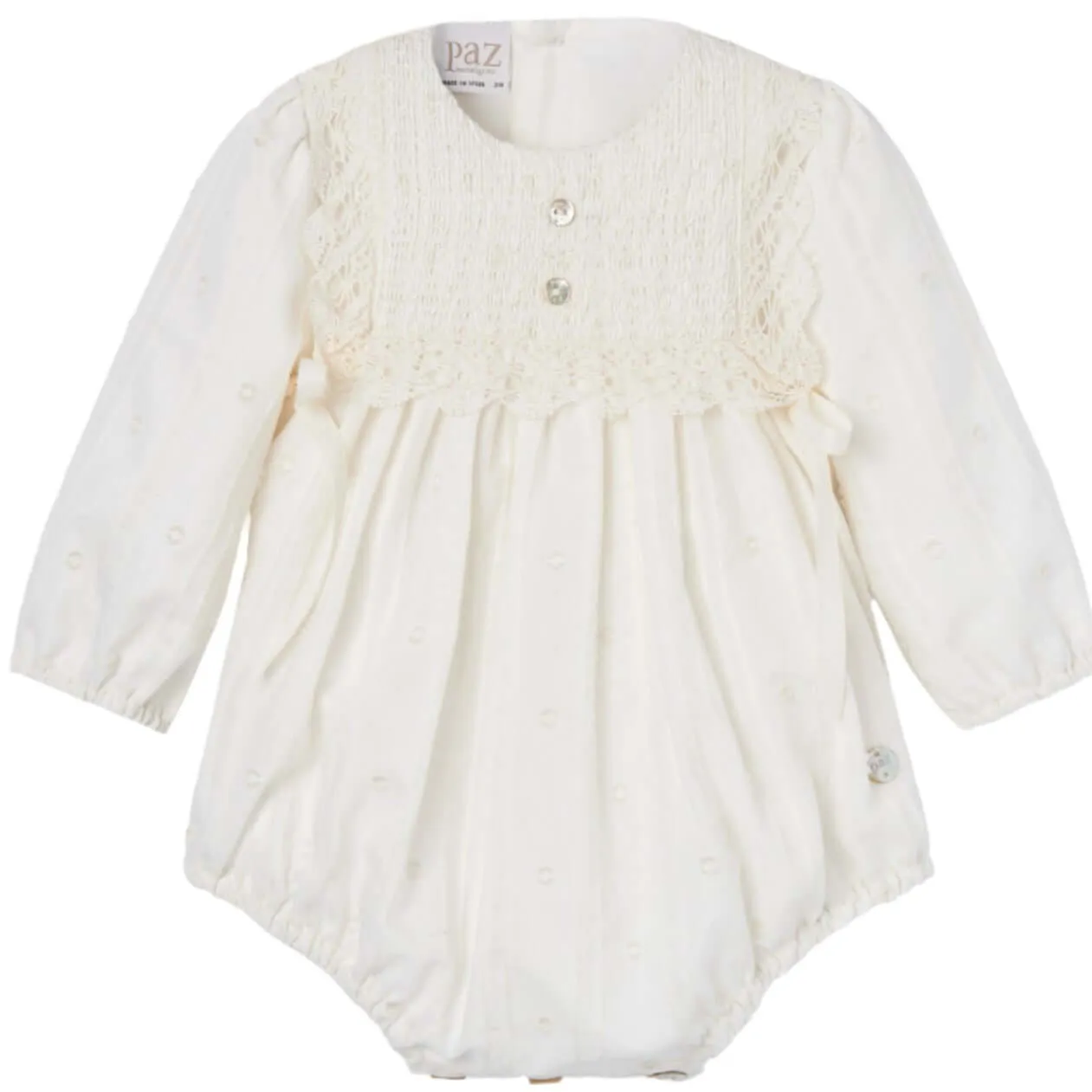 Baby Girls Cremefarbener Spitzen-Overall mit Strumpfhosen