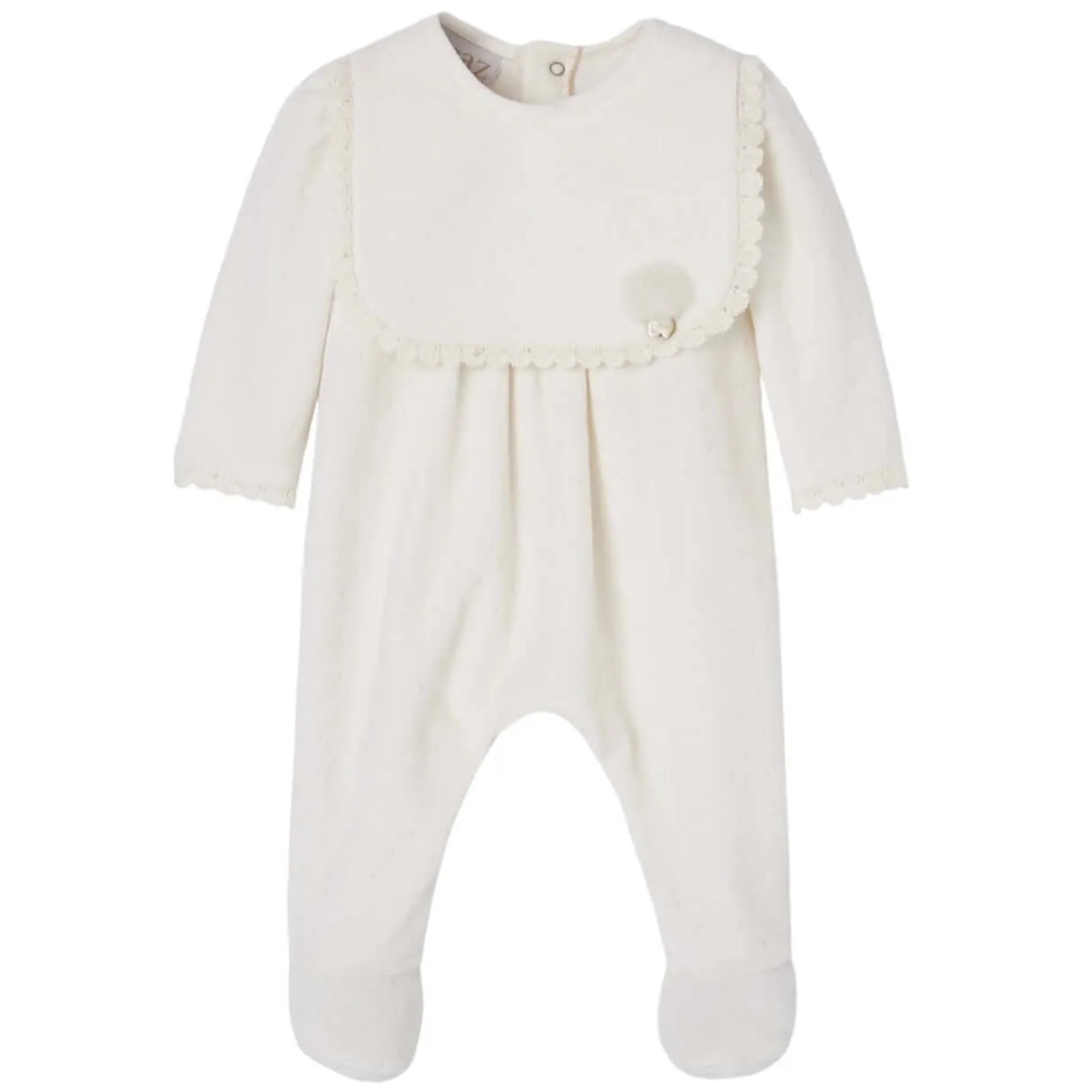 Baby-Mädchen Creme-Velour-Babybody mit Mütze & Lätzchen
