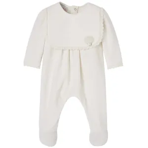 Baby-Mädchen Creme-Velour-Babybody mit Mütze & Lätzchen