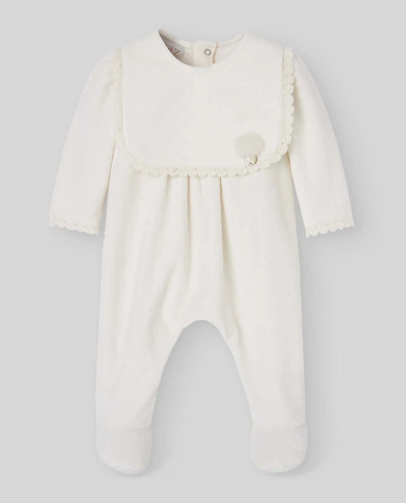 Baby-Mädchen Creme-Velour-Babybody mit Mütze & Lätzchen