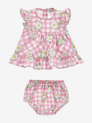 Rosa Baby-Mädchen Gänseblümchenkleid und Bloomers-Set