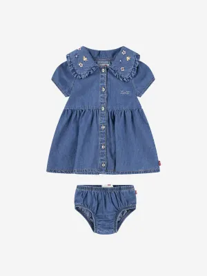 Blaues Denimkleid für Baby-Mädchen mit besticktem Kragen