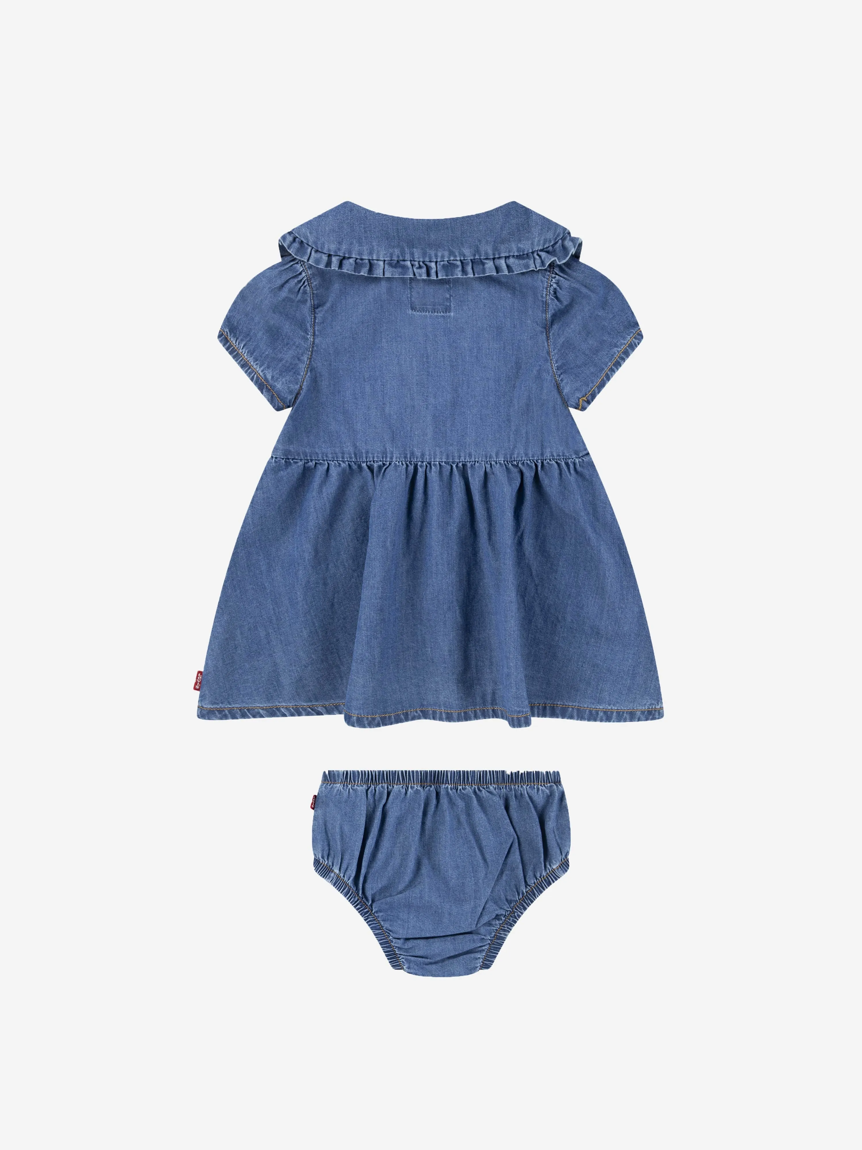 Blaues Denimkleid für Baby-Mädchen mit besticktem Kragen