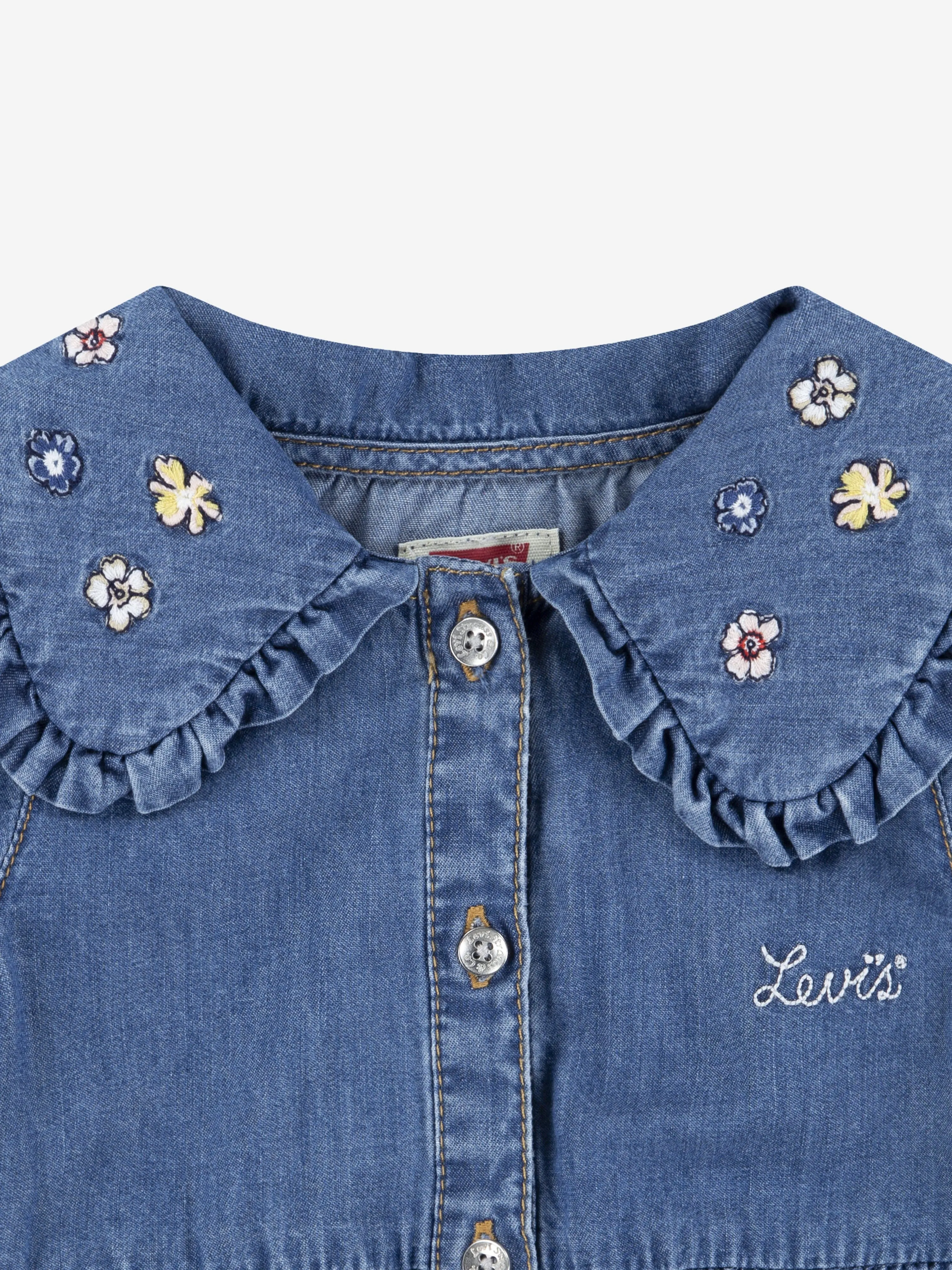Blaues Denimkleid für Baby-Mädchen mit besticktem Kragen