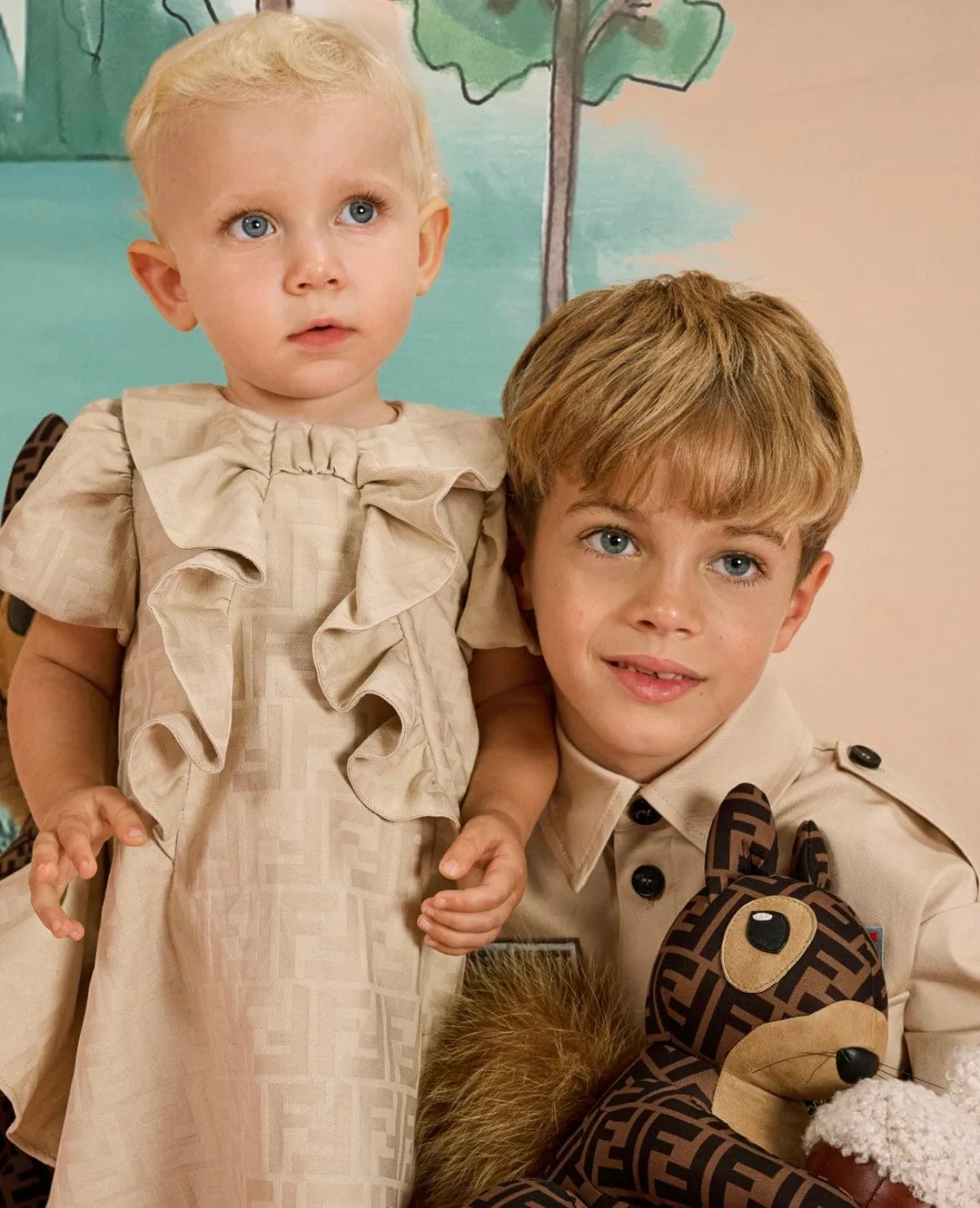 Baby Girls FF Jacquard-Logo-Kleid in Beige