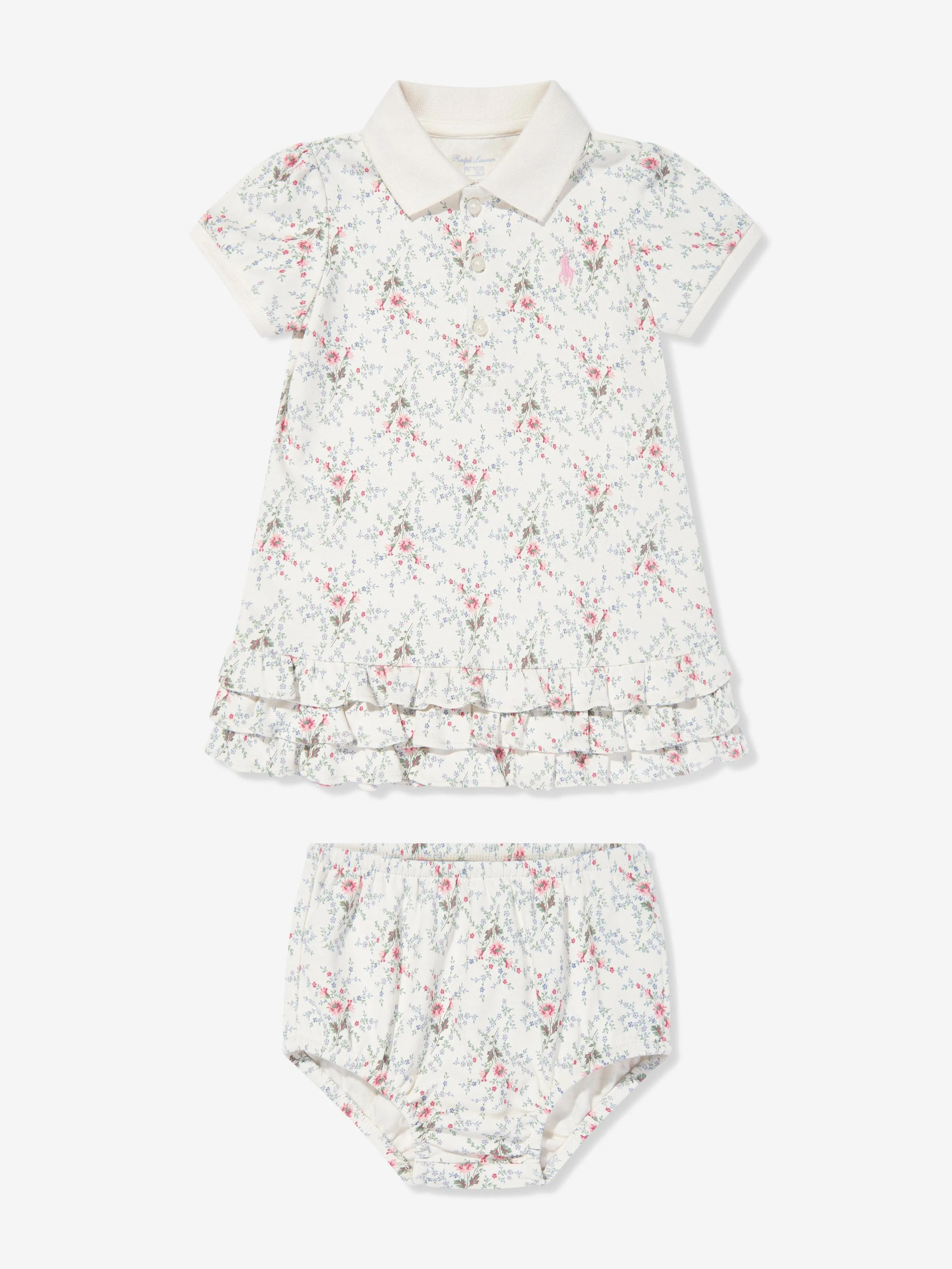 Baby Girls Blumen-Polo-Kleid mit Blümchen in Elfenbein