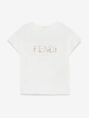 Weißes T-Shirt mit Blumenlogo für Baby-Mädchen