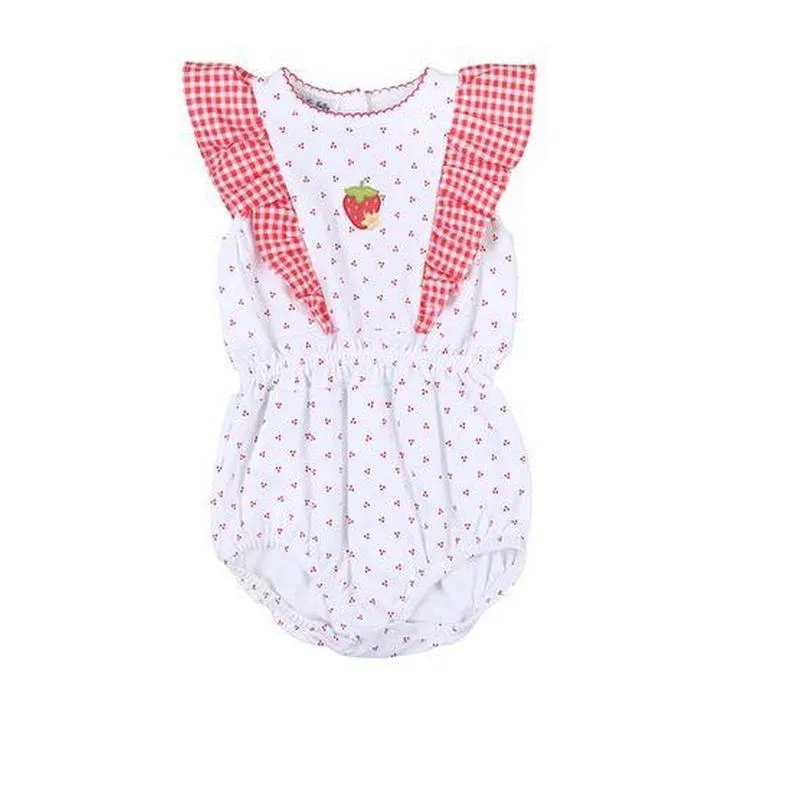 Baby Mädchen Frische Erdbeeren Bestickter Bubble-Romper