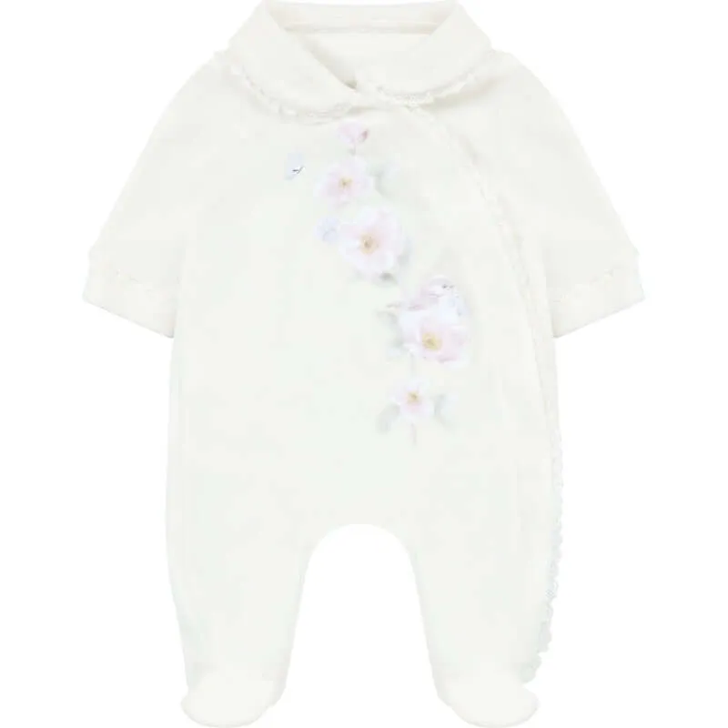 Elfenbein Baby-Strampler mit Blumenmuster und Mützchen-Set für Mädchen