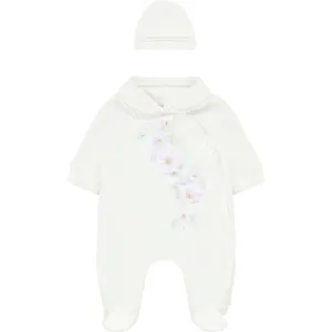 Elfenbein Baby-Strampler mit Blumenmuster und Mützchen-Set für Mädchen