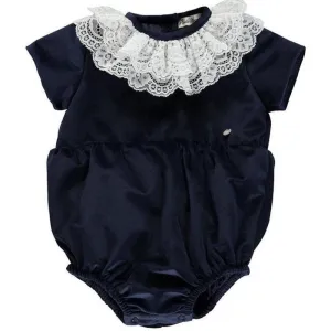 Baby Girls Navy Velour Strampler