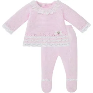 Rosa Aura Spitzenkragen Baumwoll-Strick-Set für Baby-Mädchen