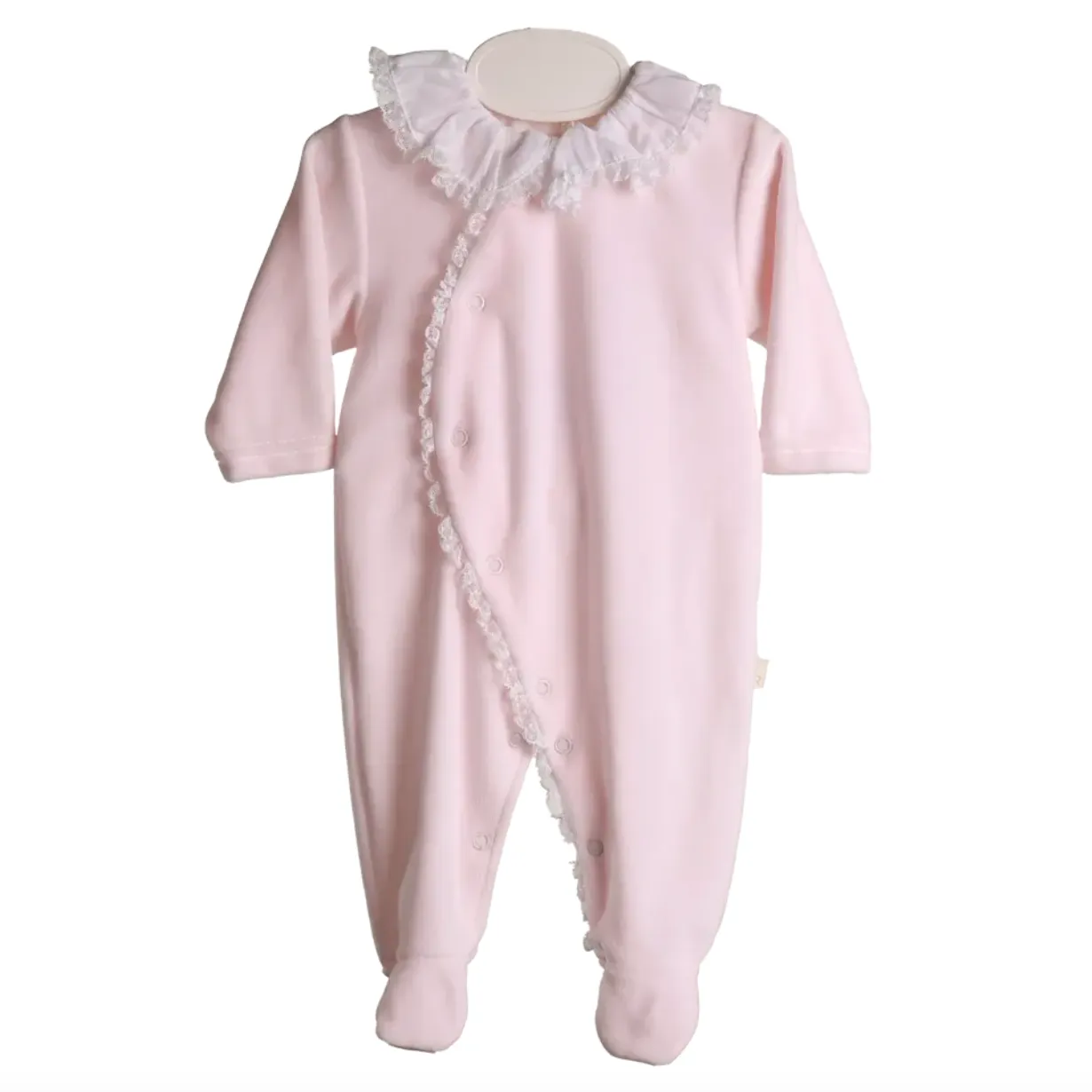 Rosa Samt Baby-Strampler mit Rüschen für Mädchen