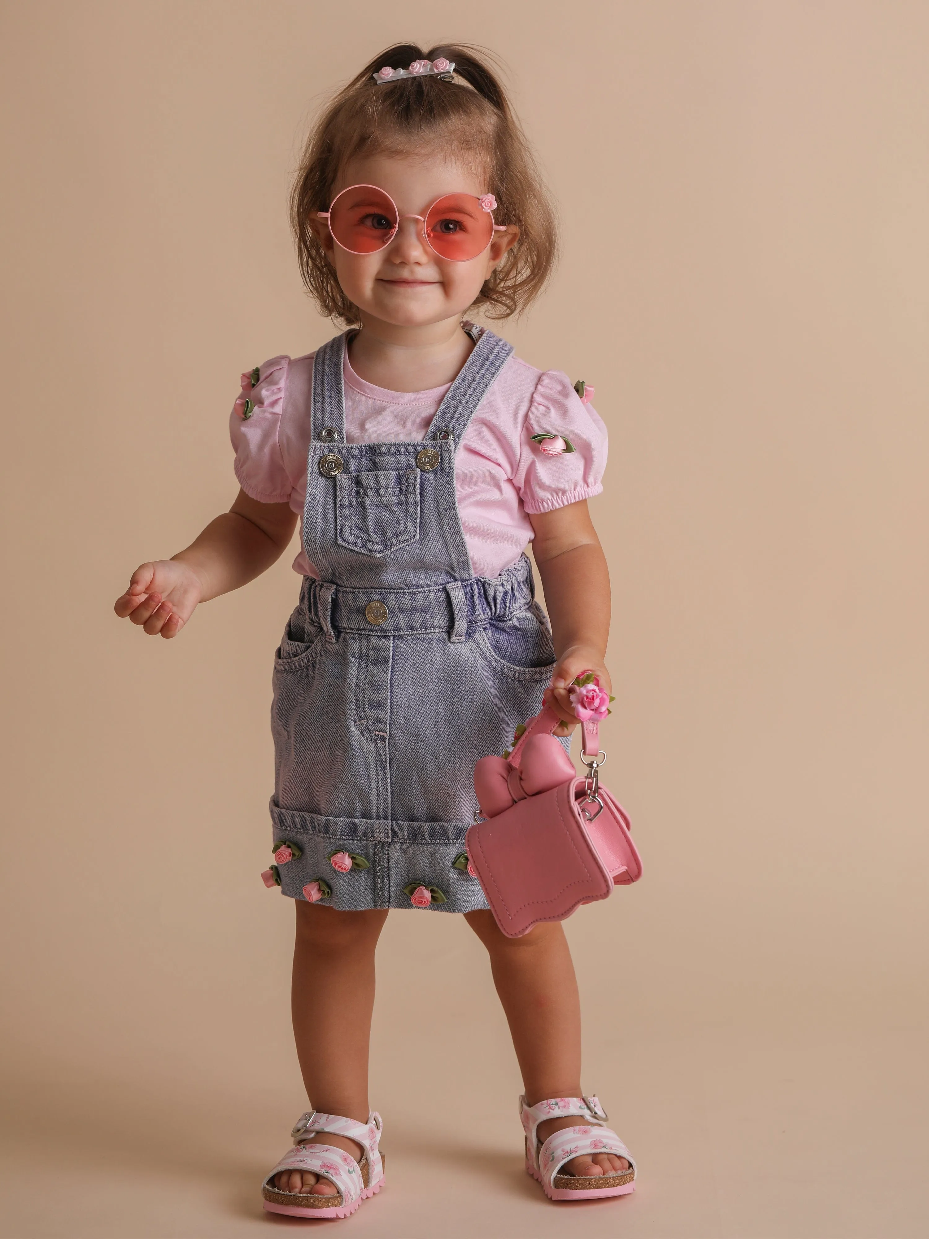 Baby Girls Rose Denim Latz-Kleid in Blau