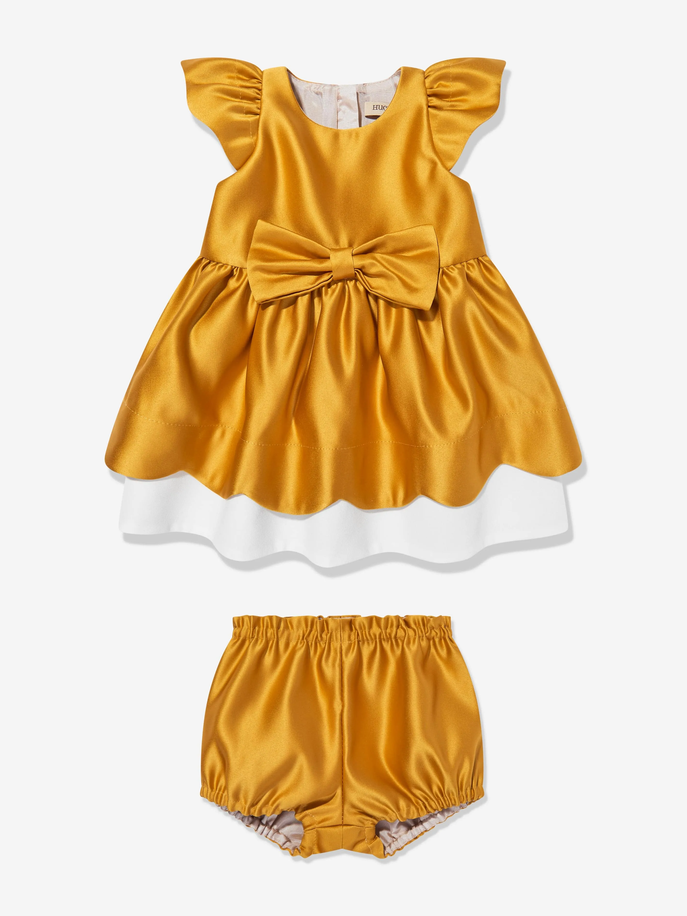Baby-Mädchen Kleid mit Bogenausschnitt und Bloomers in Gelb