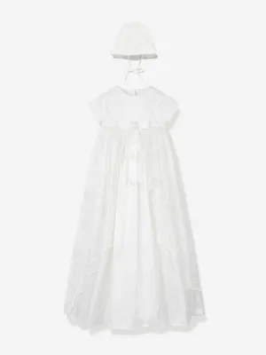 Elfenbein Seiden Taufkleid und Häubchen für Mädchen